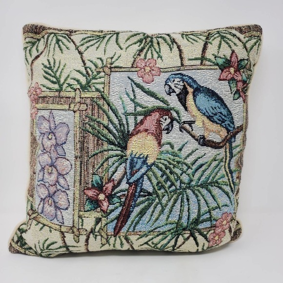 Parrot & Palm Tree Tapestry Pillows Set of 2  Tropical Jungle Decor Coastal Boho - Picture 2 of 7
